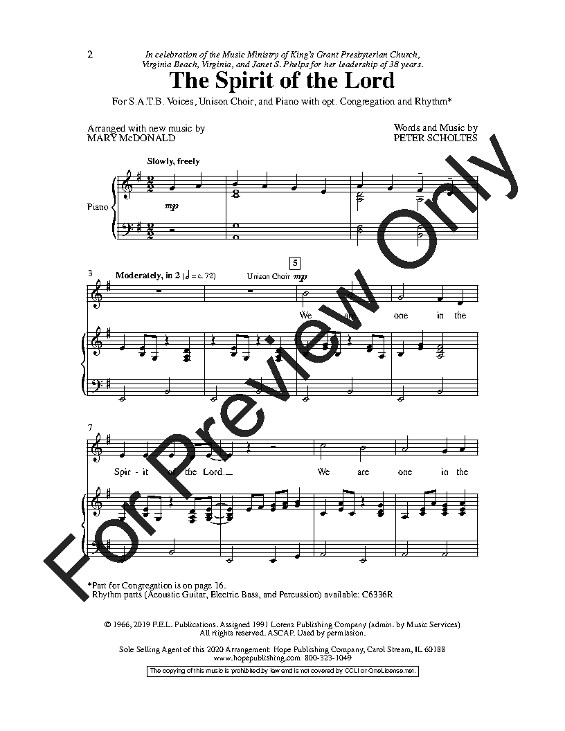 The Spirit of the Lord (SATB & Unison w/opt. | J.W. Pepper Sheet Music