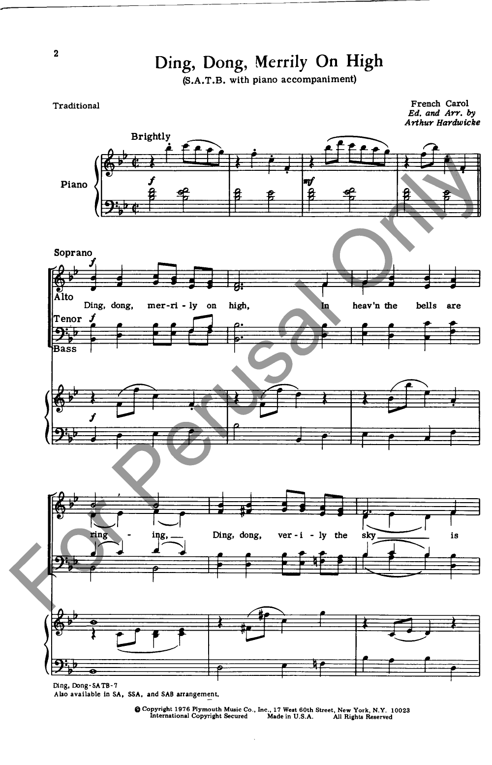 Ding Dong Merrily On High Satb By Hardwic J W Pepper Sheet Music