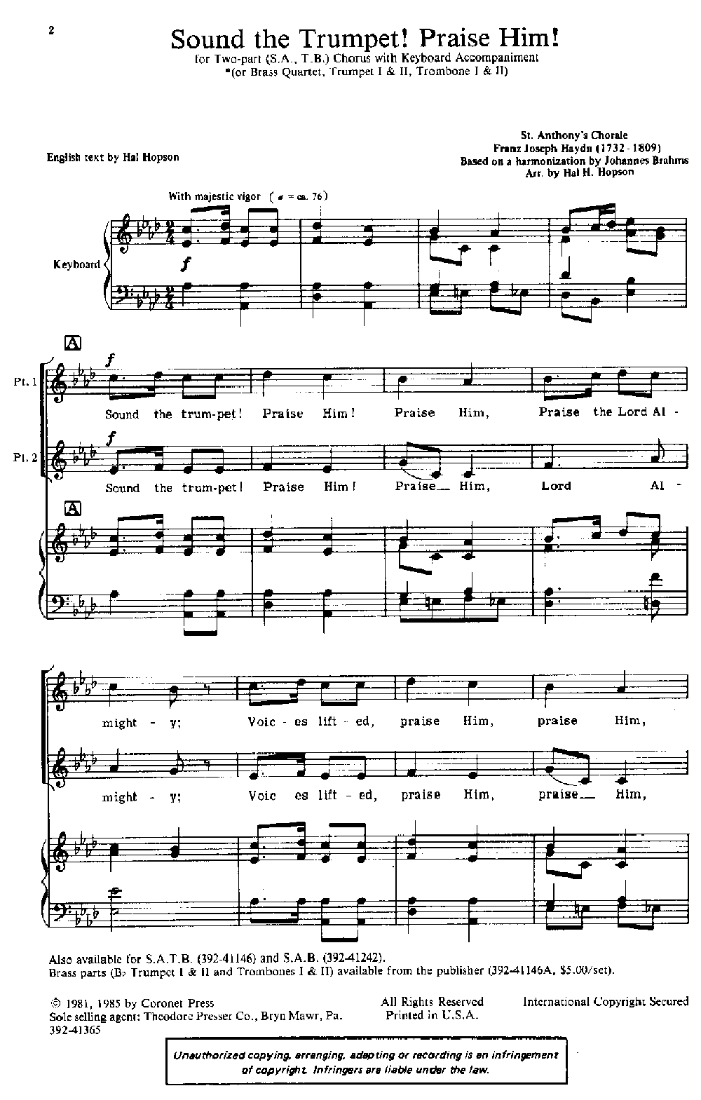 Sound the Trumpet, Praise Him (Two-Part ) by | J.W. Pepper Sheet Music