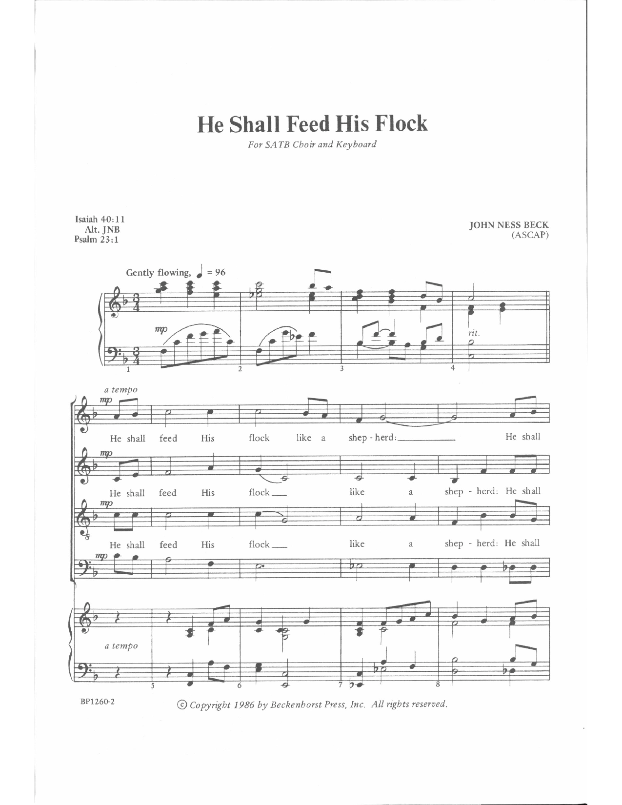 He Shall Feed His Flock (SATB ) By BECK| J.W. Pepper Sheet Music