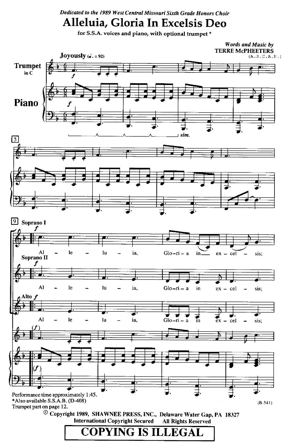 Alleluia Gloria in Excelsis Deo (SSA ) by Te | J.W. Pepper Sheet Music