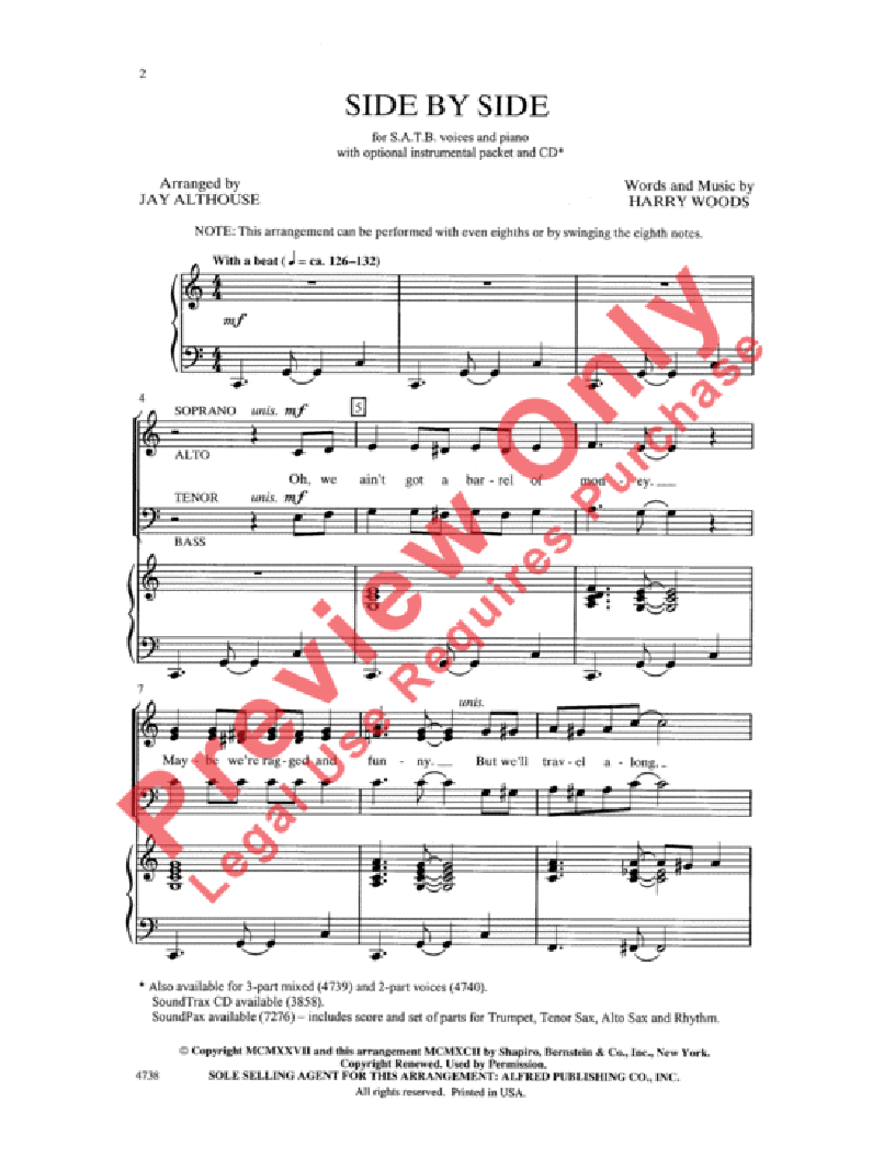 Side By Side Satb Arr Jay Althouse Jw Pepper Sheet Music 