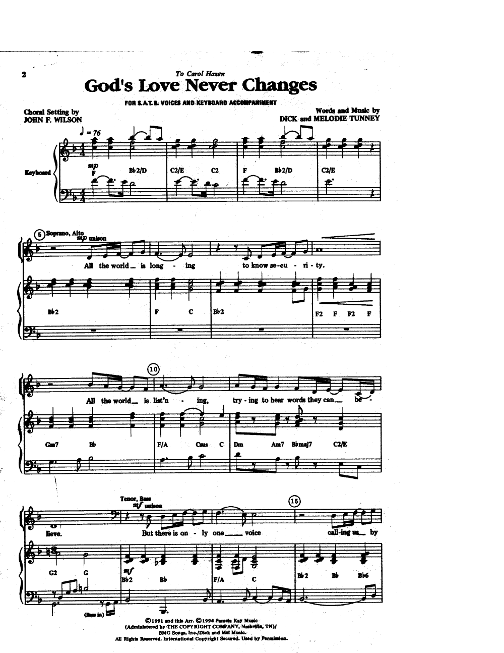 Gods Love Never Changes (SATB ) by TUNNEY / | J.W. Pepper Sheet Music