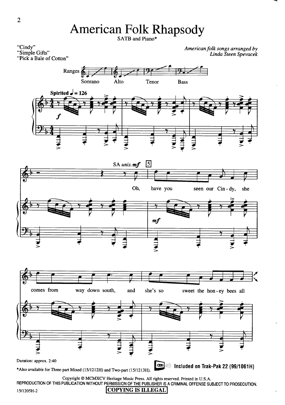 American Folk Rhapsody Satb Arr Linda Sp Jw Pepper Sheet Music 