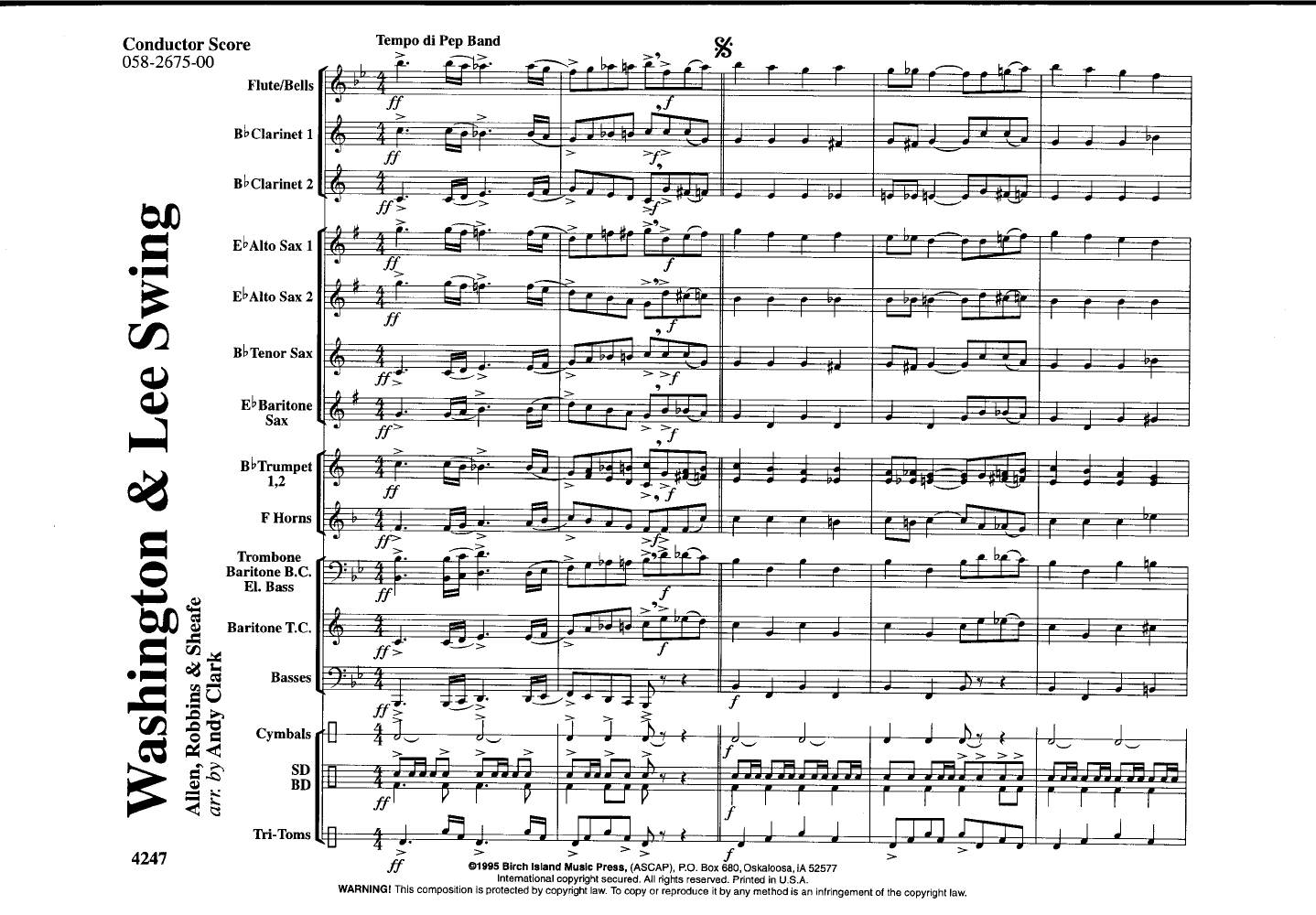 Washington And Lee Swing By Clark J W Pepper Sheet