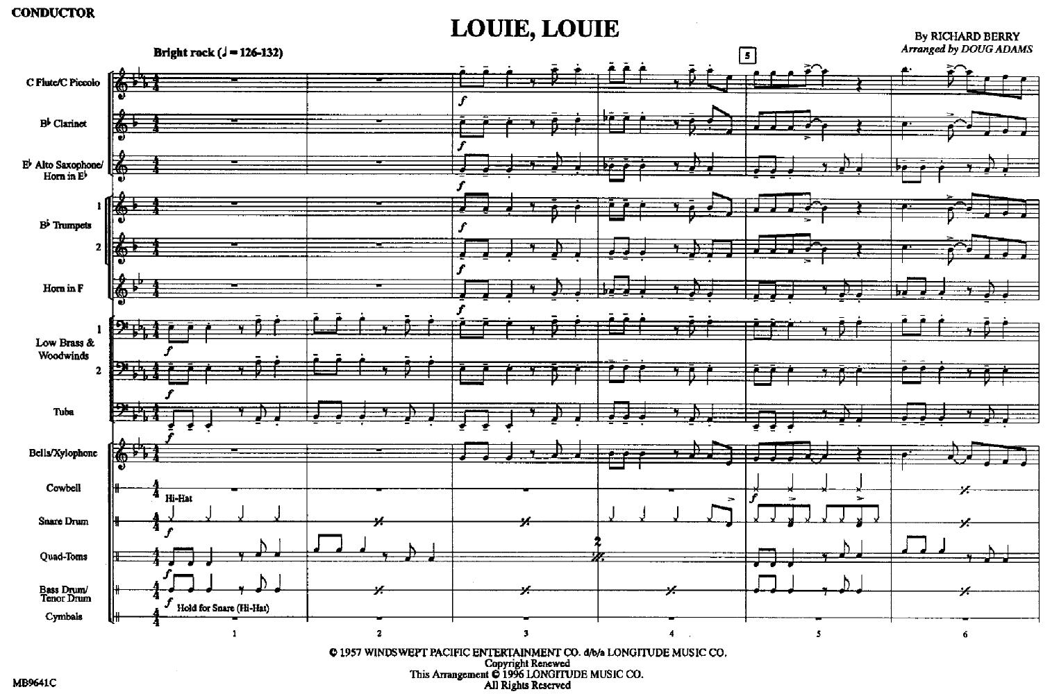 Louie Louie Arr Doug Adams J W Pepper Sheet Music