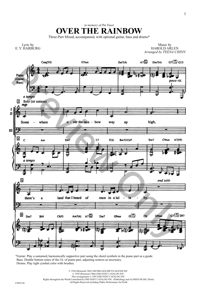 Over the Rainbow (Three-Part Mixed ) arr. Te | J.W. Pepper Sheet Music