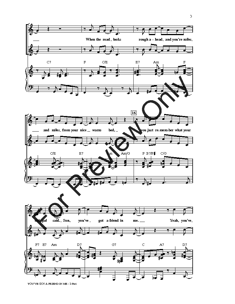 You Ve Got A Friend In Me Two Part By Ran J W Pepper Sheet Music