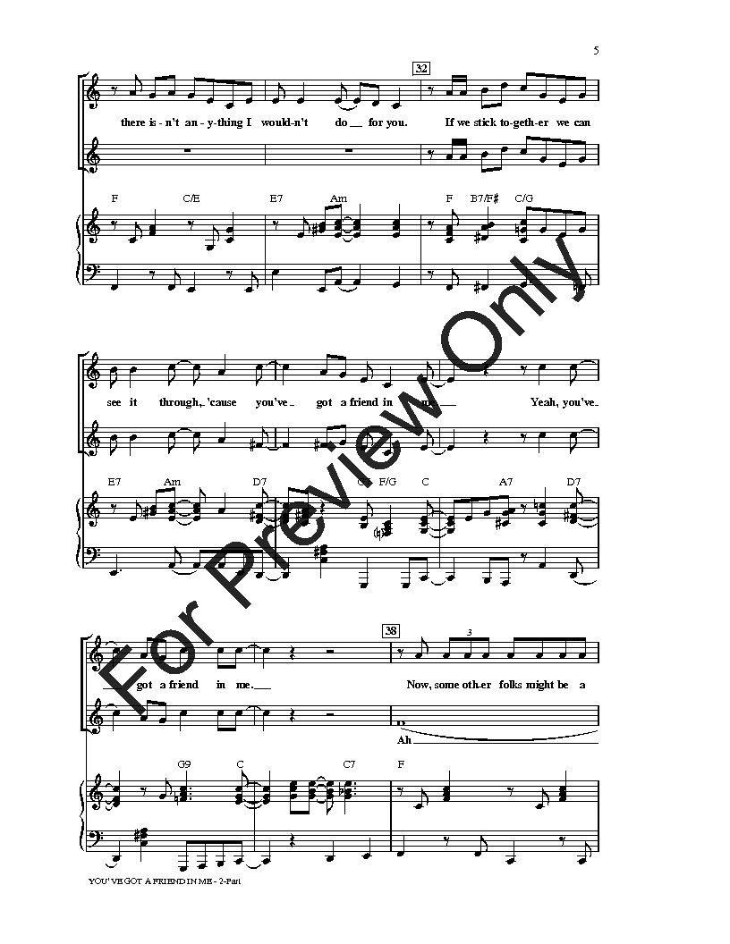 You Ve Got A Friend In Me Two Part By Ran J W Pepper Sheet Music