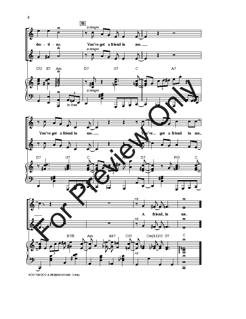 You Ve Got A Friend In Me Two Part By Ran J W Pepper Sheet Music