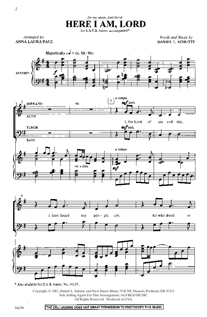 Here I Am Lord (SATB ) by SCHUTTE / PAGE, A| J.W. Pepper Sheet Music