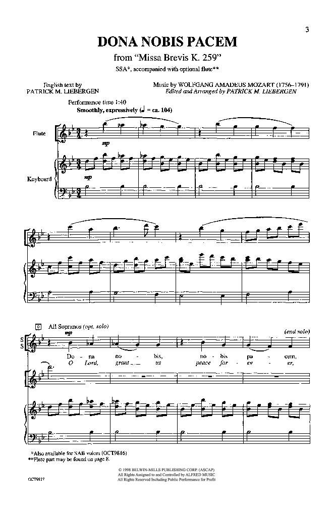 Dona Nobis Pacem (SSA ) B | J.W. Pepper Sheet Music