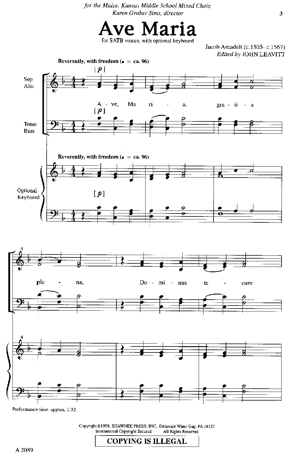 Ave Maria (SATB ) by Jacob Arcadelt/Leavitt| J.W. Pepper Sheet Music