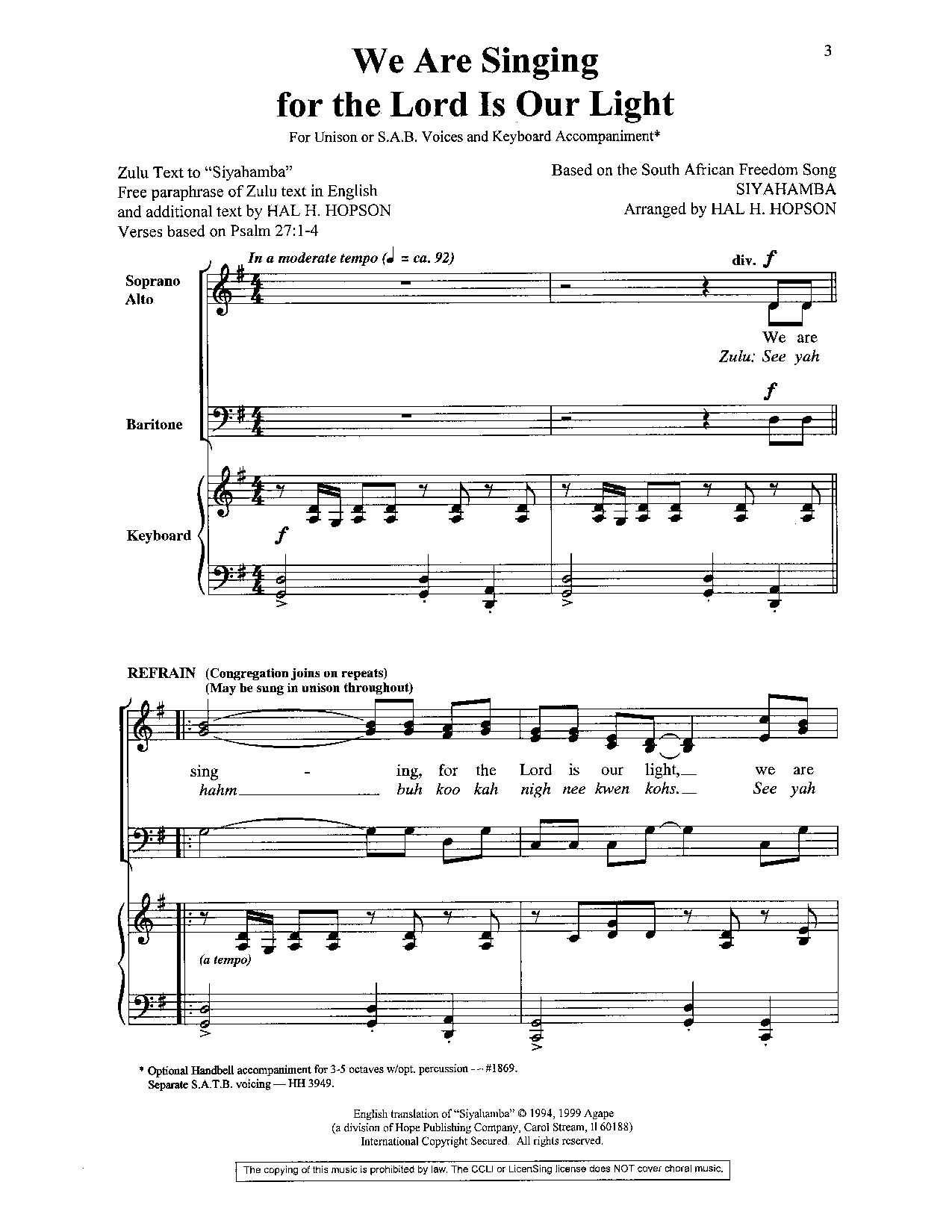 We Are Singing, for the Lord Is Our Light (SAB&nb | J.W. Pepper Sheet Music