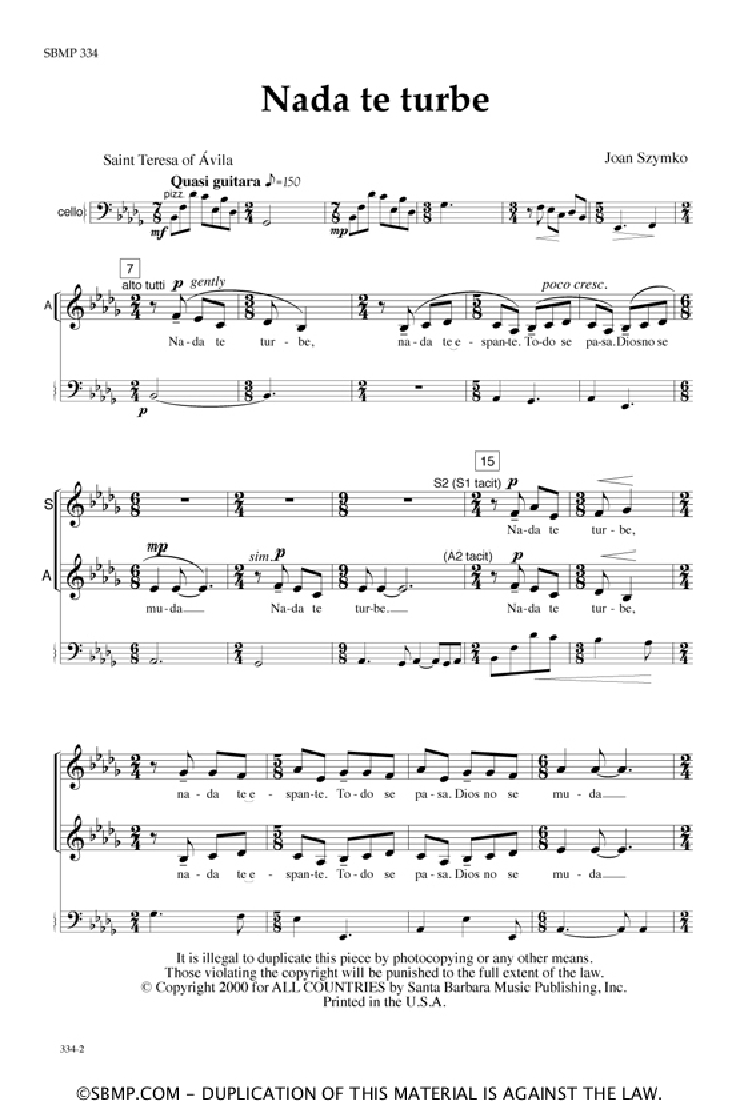 Nada Te Turbe (SSAA ) by Joan Szymko| J.W. Pepper Sheet Music