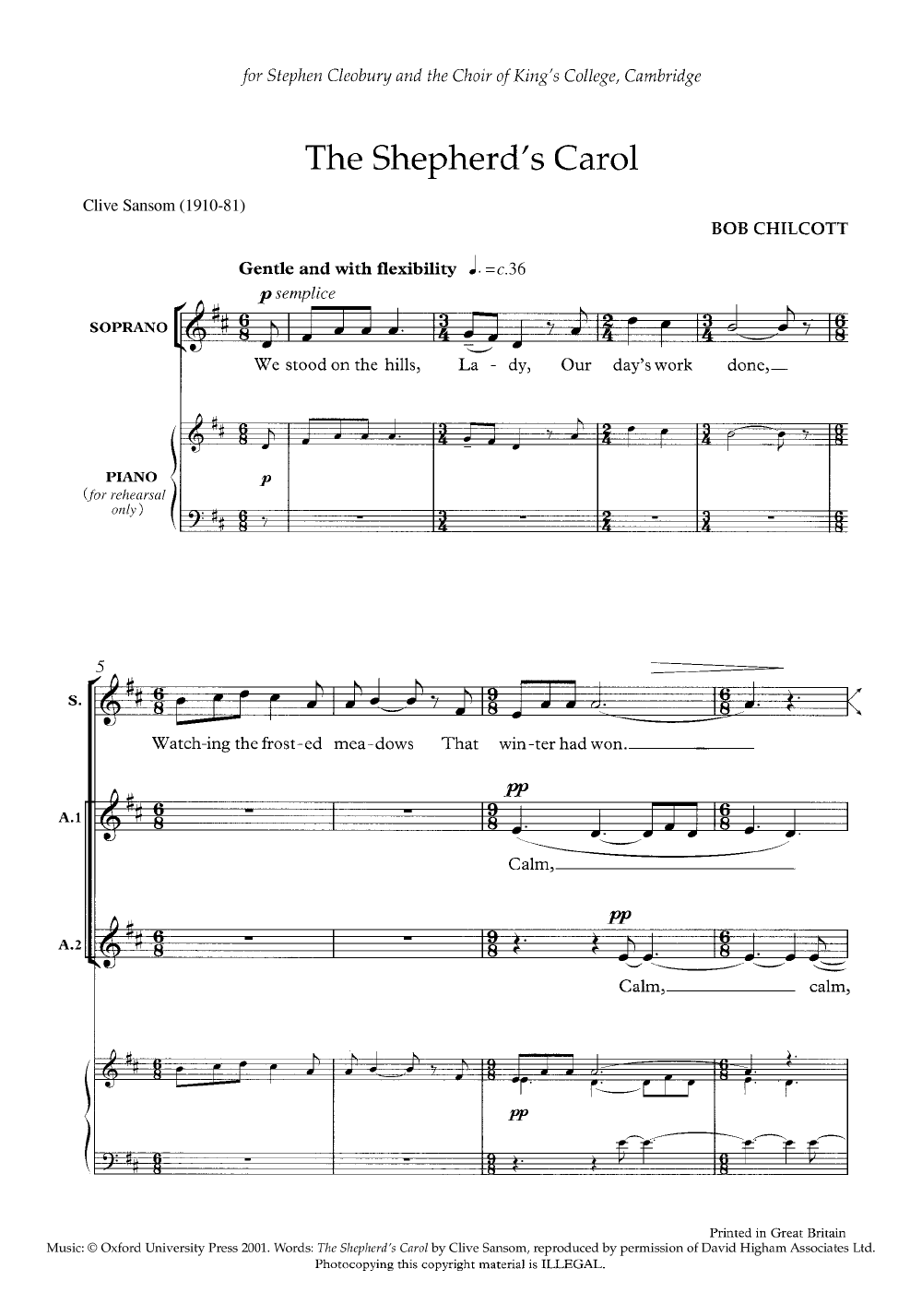 The Shepherds Carol Satb By Bob Chilcott Jw Pepper Sheet Music 2070