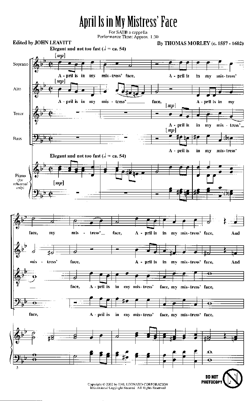 April Is in My Mistress' Face (SATB ) by Tho | J.W. Pepper Sheet Music
