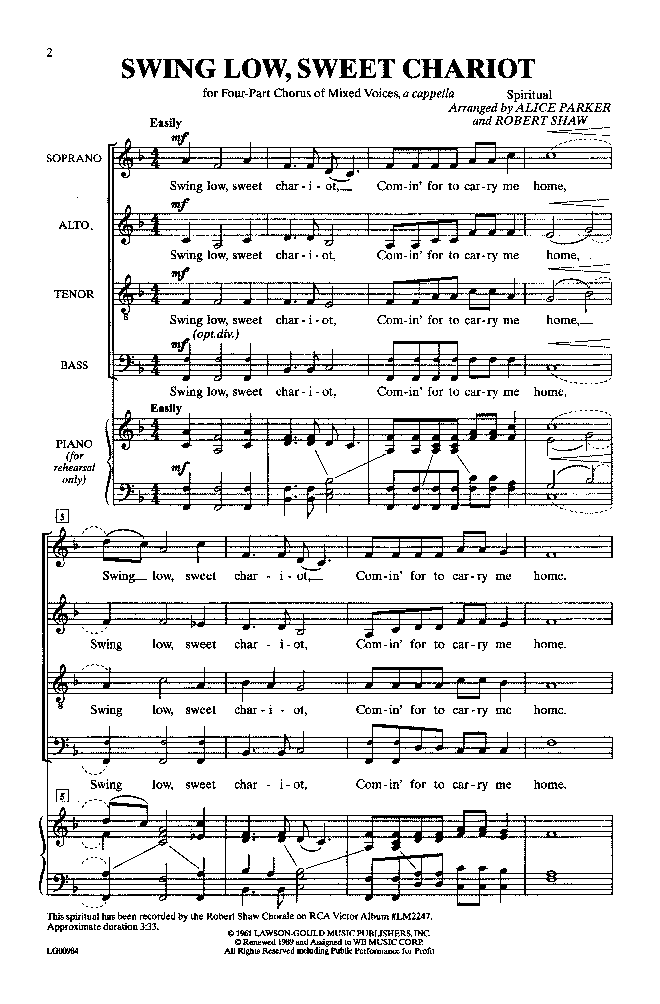 Swing Low Sweet Chariot Satb J W Pepper Sheet Music