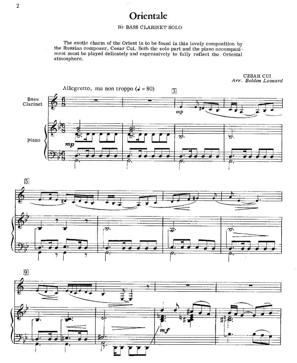 Orientale Bass Clarinet Solo With Piano Nbs J W Pepper Sheet