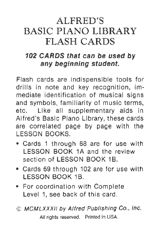 Alfred's Basic Piano Course (Flash Cards 1A &amp; 1B&amp; | J.W ...