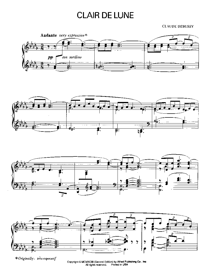 Clair De Lune By Claude Debussy Ed Palmer J W Pepper Sheet Music