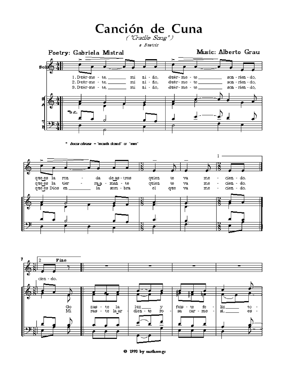 Canciones de Cuna (SATB ) by Alberto Grau| J.W. Pepper Sheet Music