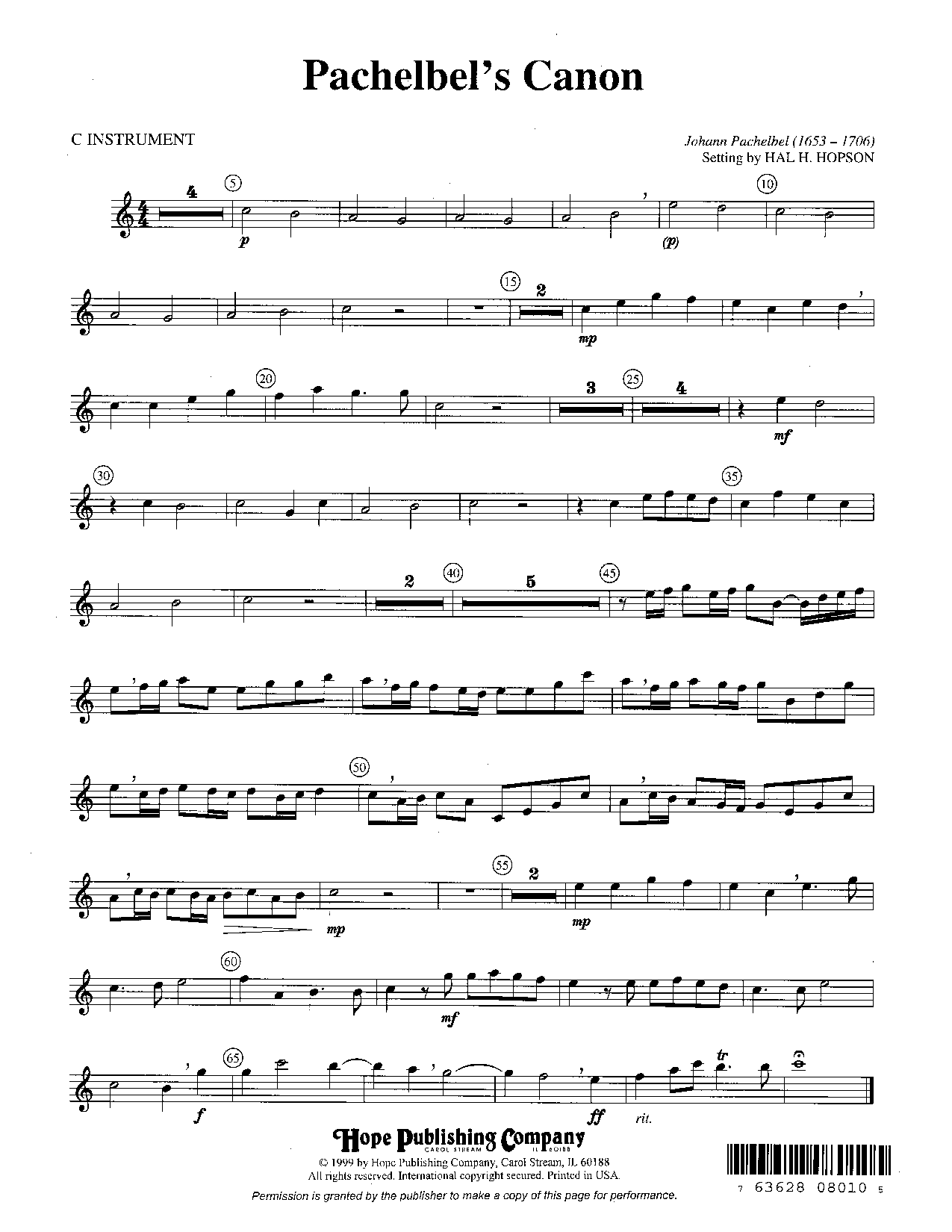 Pachelbel's Canon-W/Opt C Instr by PACHELBEL, J / | J.W. Pepper Sheet Music