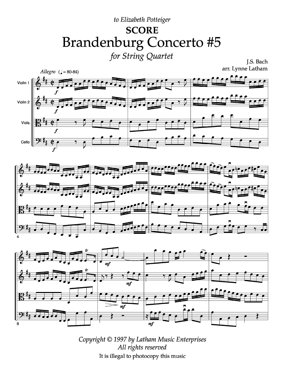 Brandenburg Concerto No. 5 (2 Violins, Viola, Ce | J.W. Pepper Sheet Music