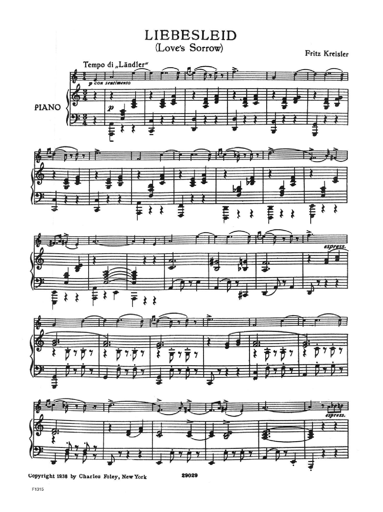 Liebesleid Cello Solo With Piano By J W Pepper Sheet Music