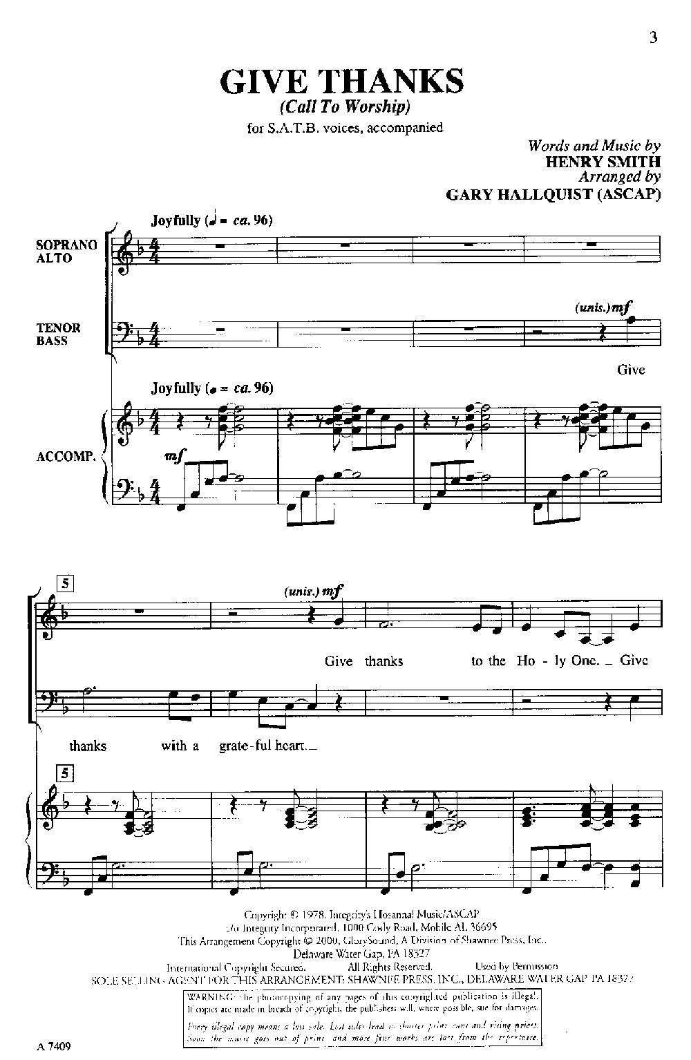 Give Thanks (SATB ) by Henry Smith/Hallquist| J.W. Pepper Sheet Music