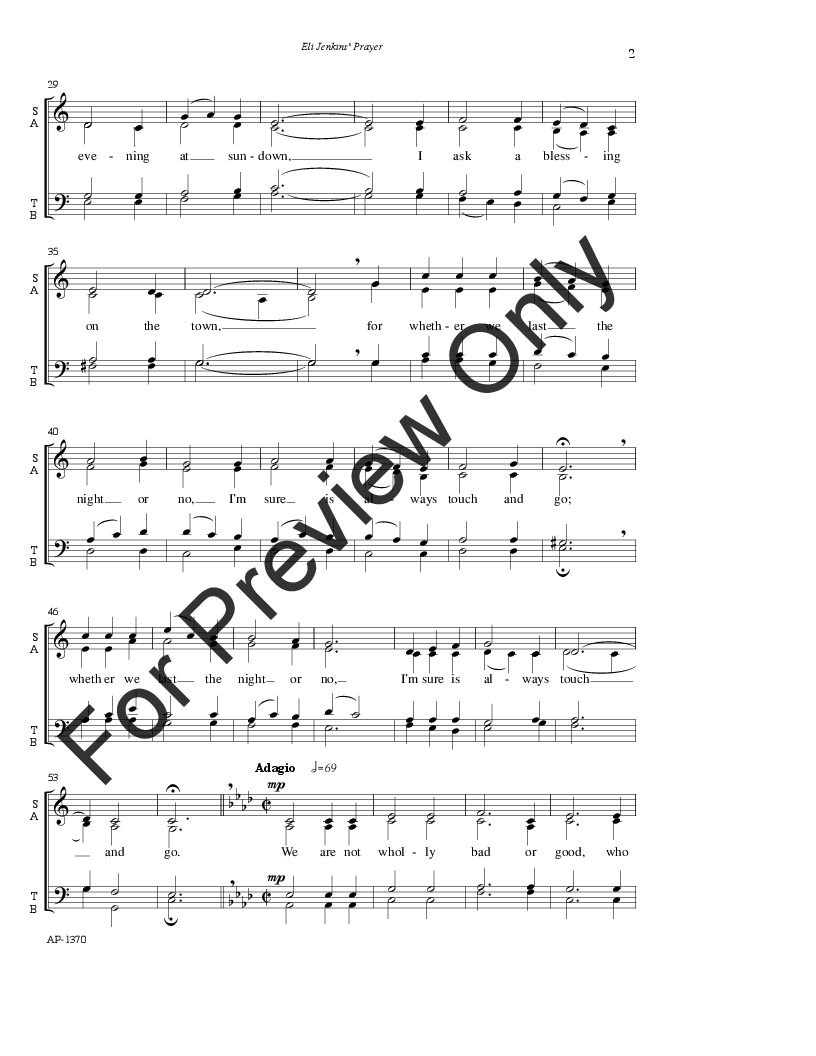 Eli Jenkins Prayer (SATB ) by Gordon Krunnfu | J.W. Pepper Sheet Music