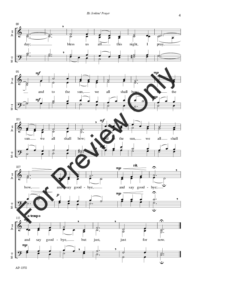 Eli Jenkins Prayer (SATB ) by Gordon Krunnfu | J.W. Pepper Sheet Music