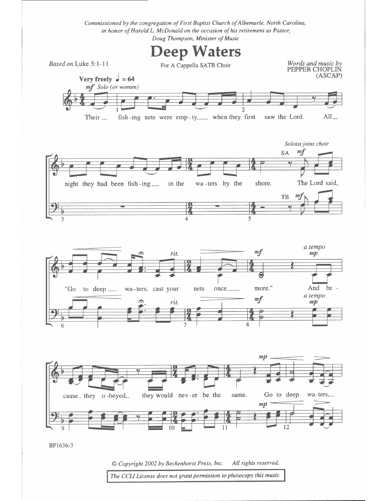 Deep Waters (SATB ) By Pepper Choplin| J.W. Pepper Sheet Music