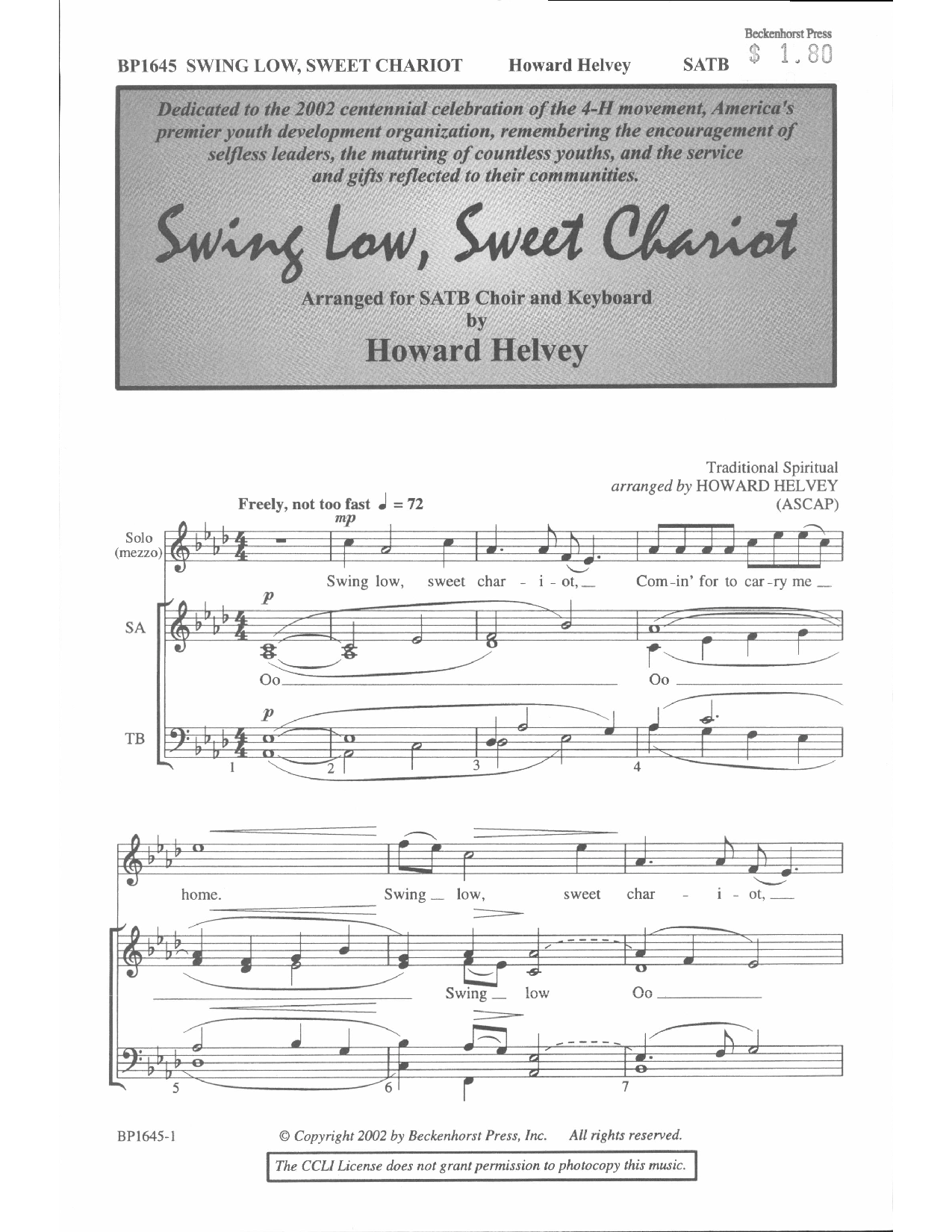 Swing Low Sweet Chariot Satb By Helvey H J W Pepper