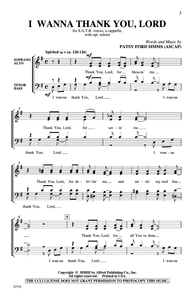 I Wanna Thank You, Lord (SATB ) by Patsy For | J.W. Pepper Sheet Music